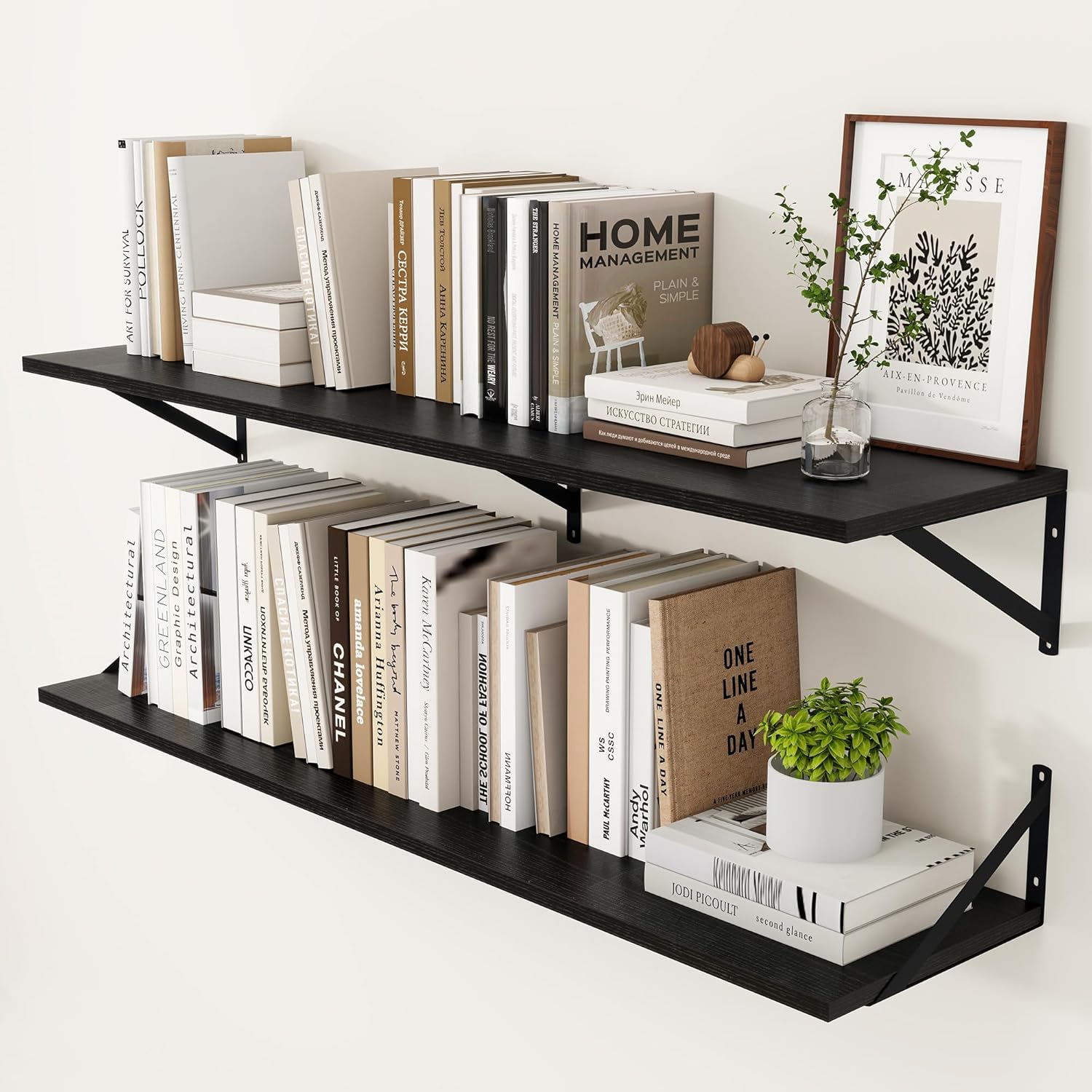Heimlove Black Deep Floating Shelves for Wall - 48W x 12D