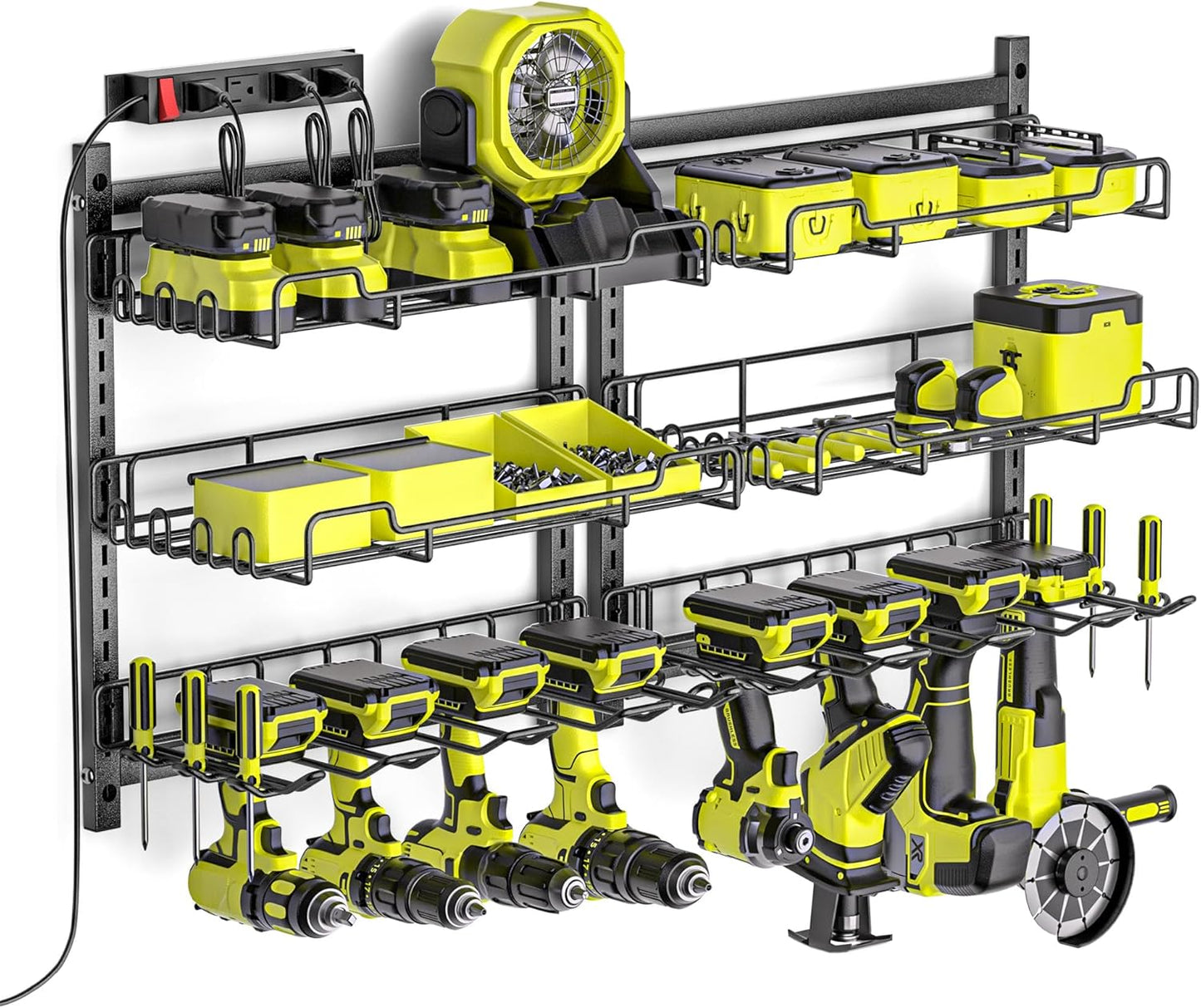 Power Tool Organizer with Charging Station for Garage Storage