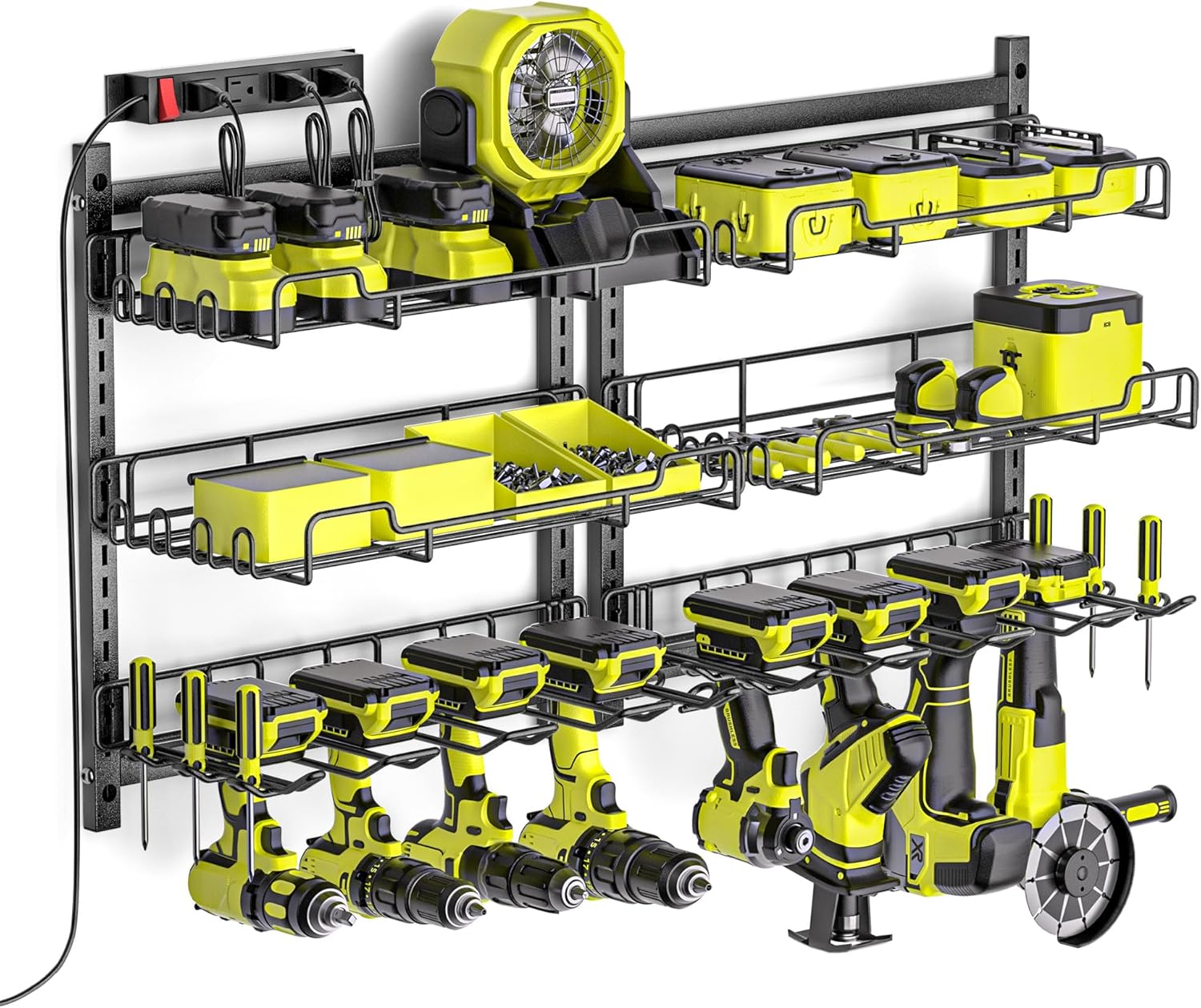 Power Tool Organizer with Charging Station for Garage Storage