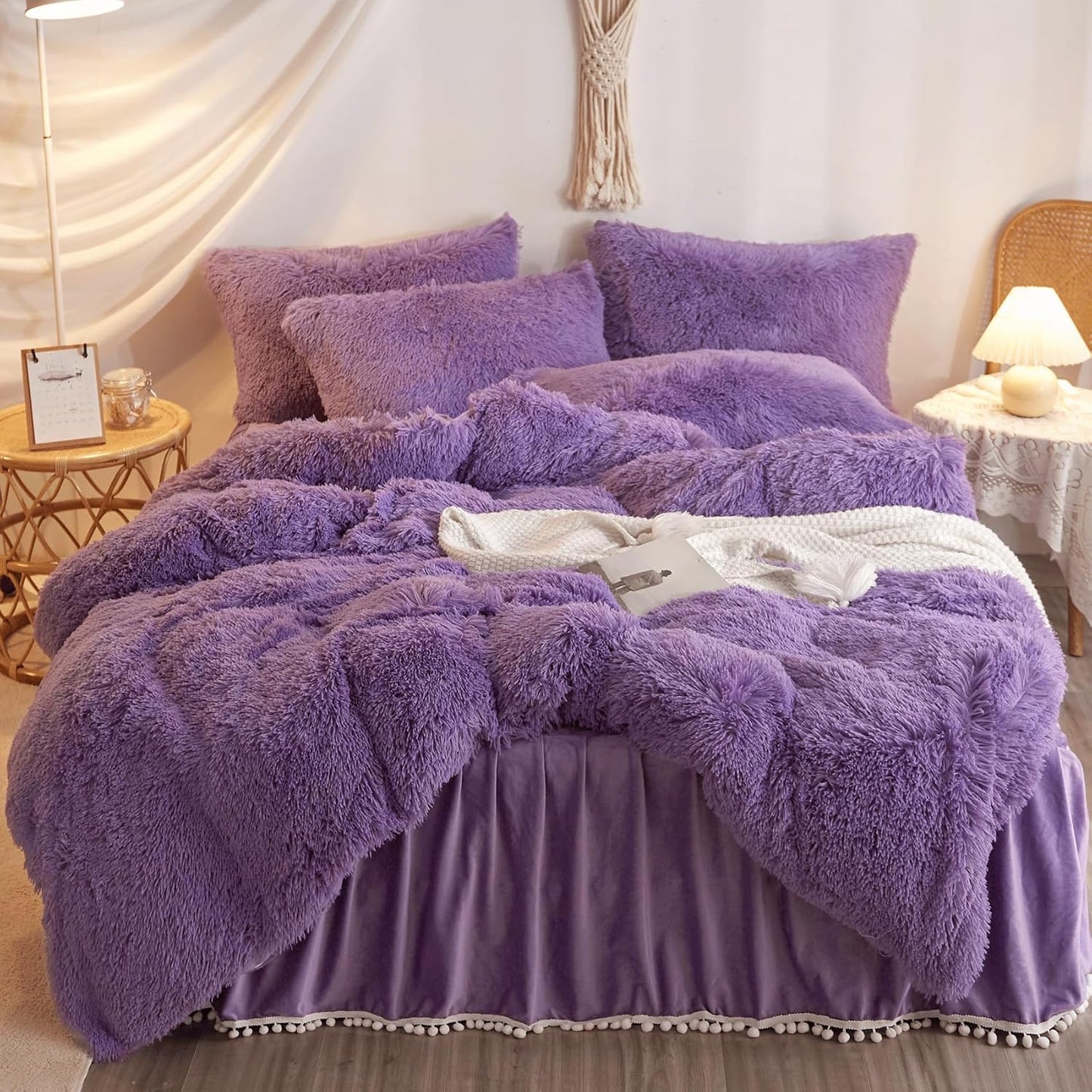 Shaggy Purple Comforter Cover Twin Set for Cozy Bedding