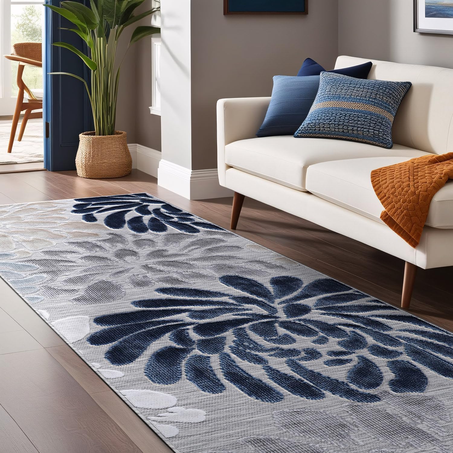 Floral Indoor Outdoor Runner Rugs for Entryway and Kitchen
