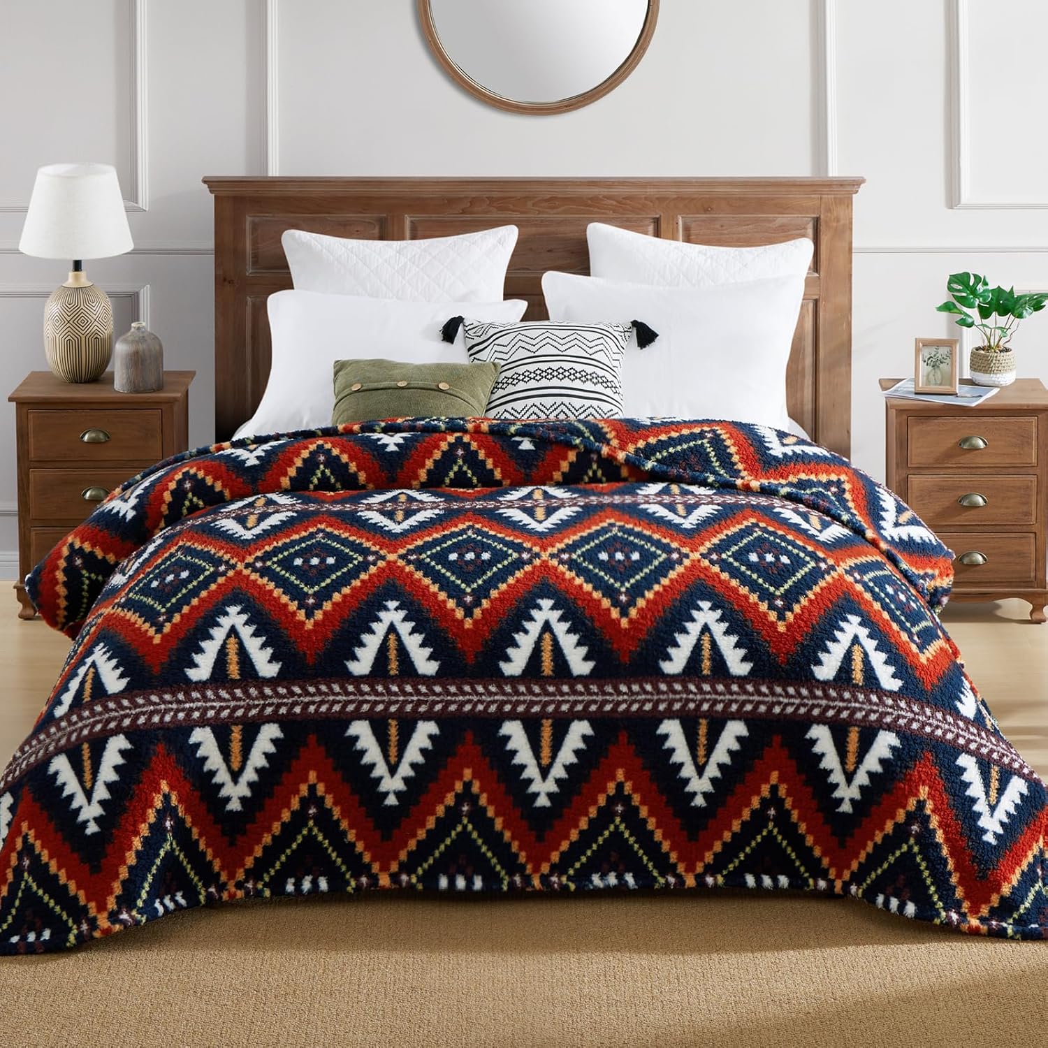 CASAAGUSTO Boho Sherpa Throw Blanket for Cozy Comfort