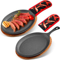 Lallisa 2 Sets Cast Iron Fajita Plate Set - Ready for Sizzling Service