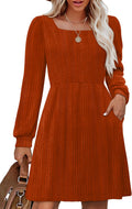 Womens Knit Sweater Dress with Pockets Square Neck - Soft Stretch Fit