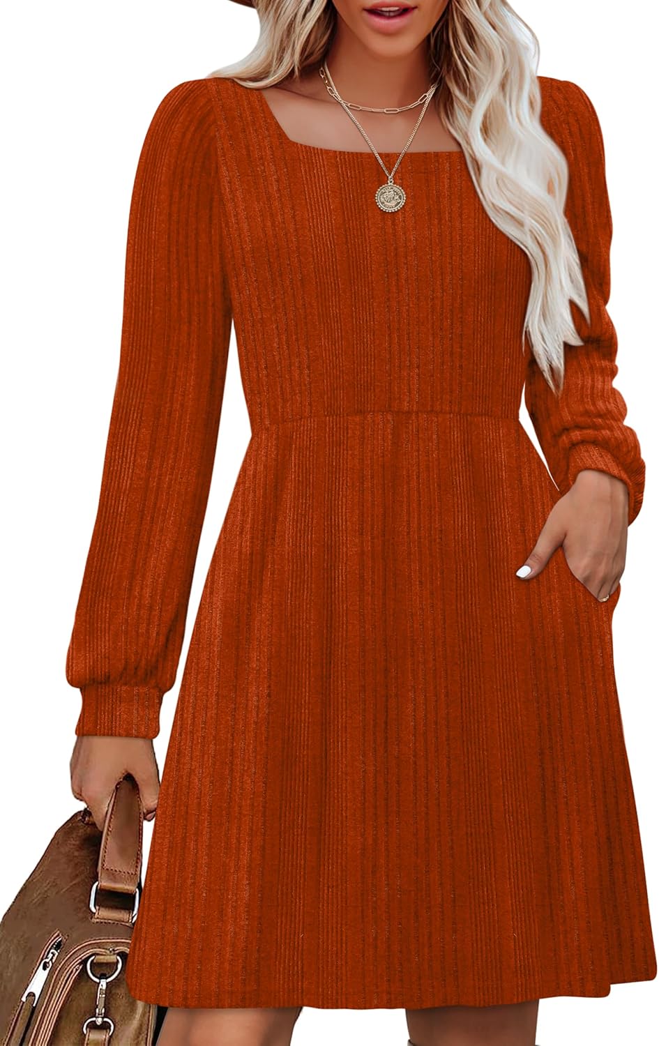 OFEEFAN Womens Knit Sweater Dress with Pockets for Style