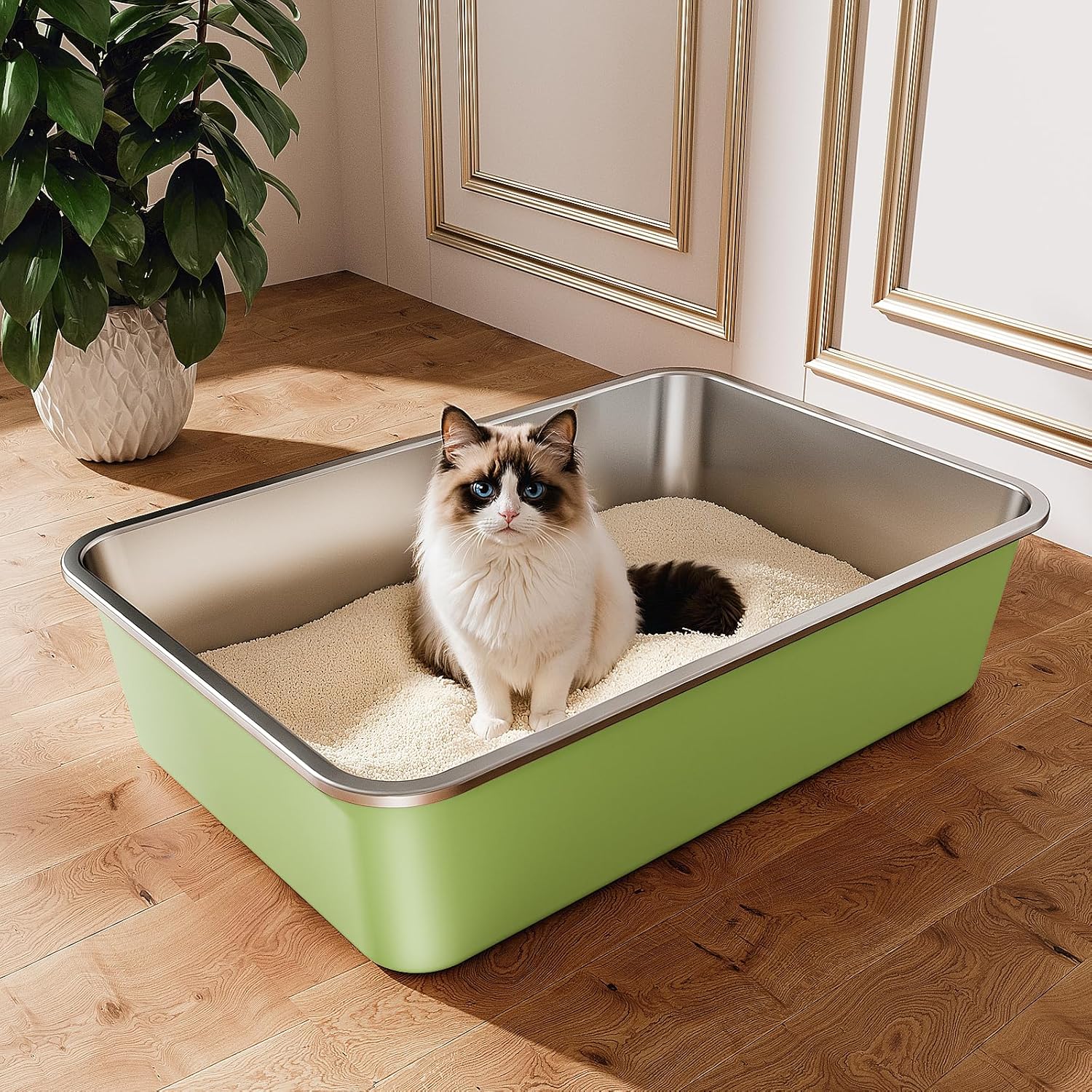 Spacious Stainless Steel Litter Box for Cats, Easy to Clean