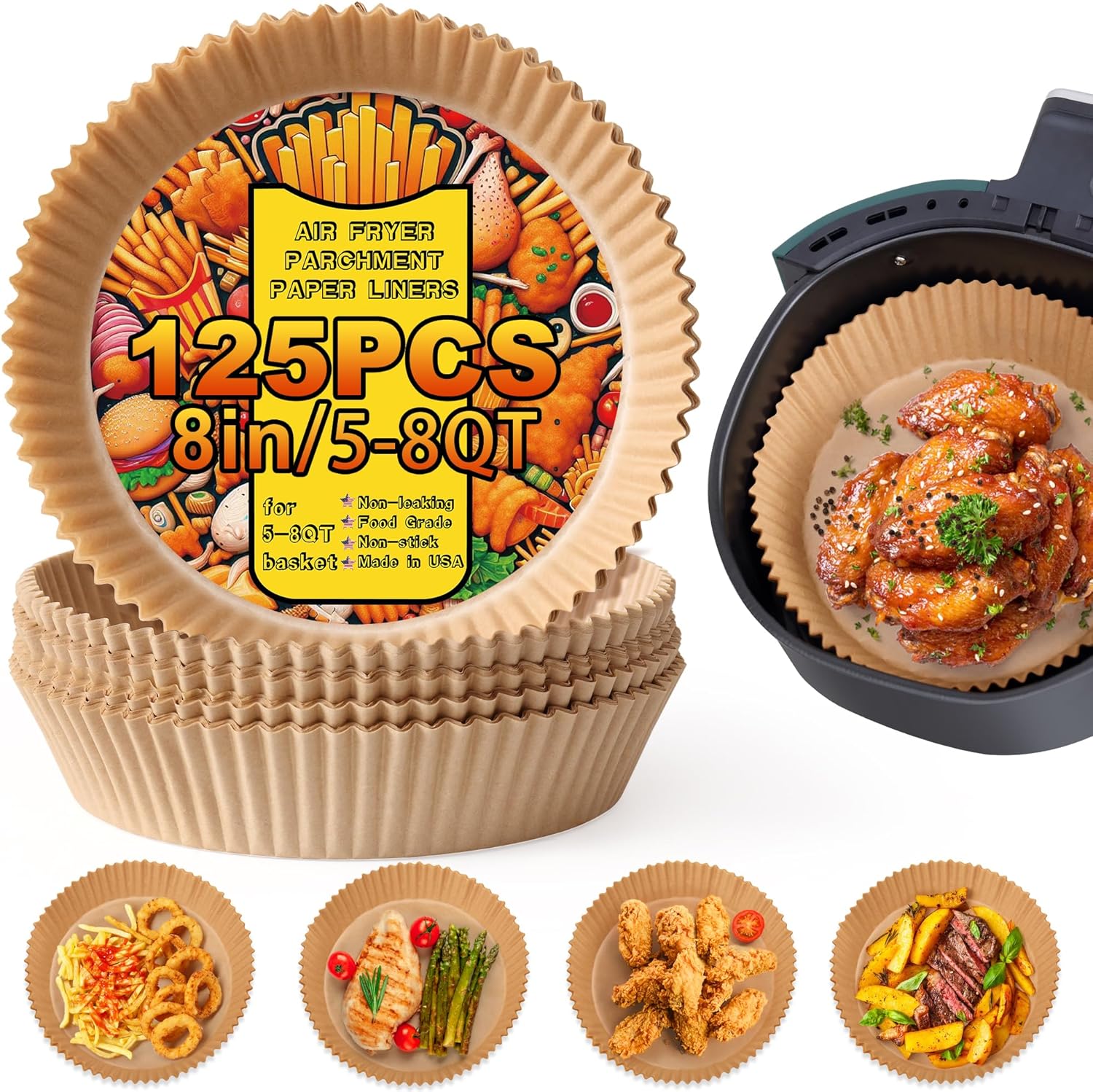 Non-Stick Air Fryer Liners 125Pcs - Healthy Cooking