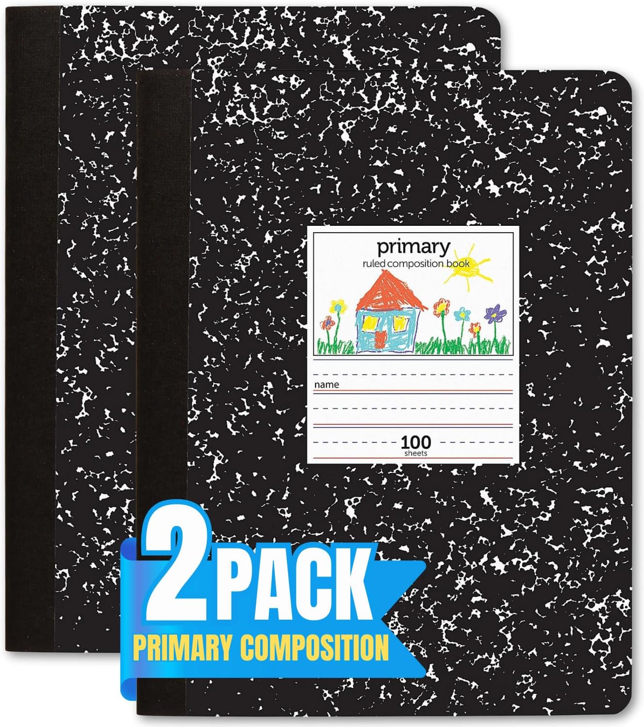 2 Pack Primary Composition Notebooks - Unruled & Primary Ruled - 100 Sheets Each