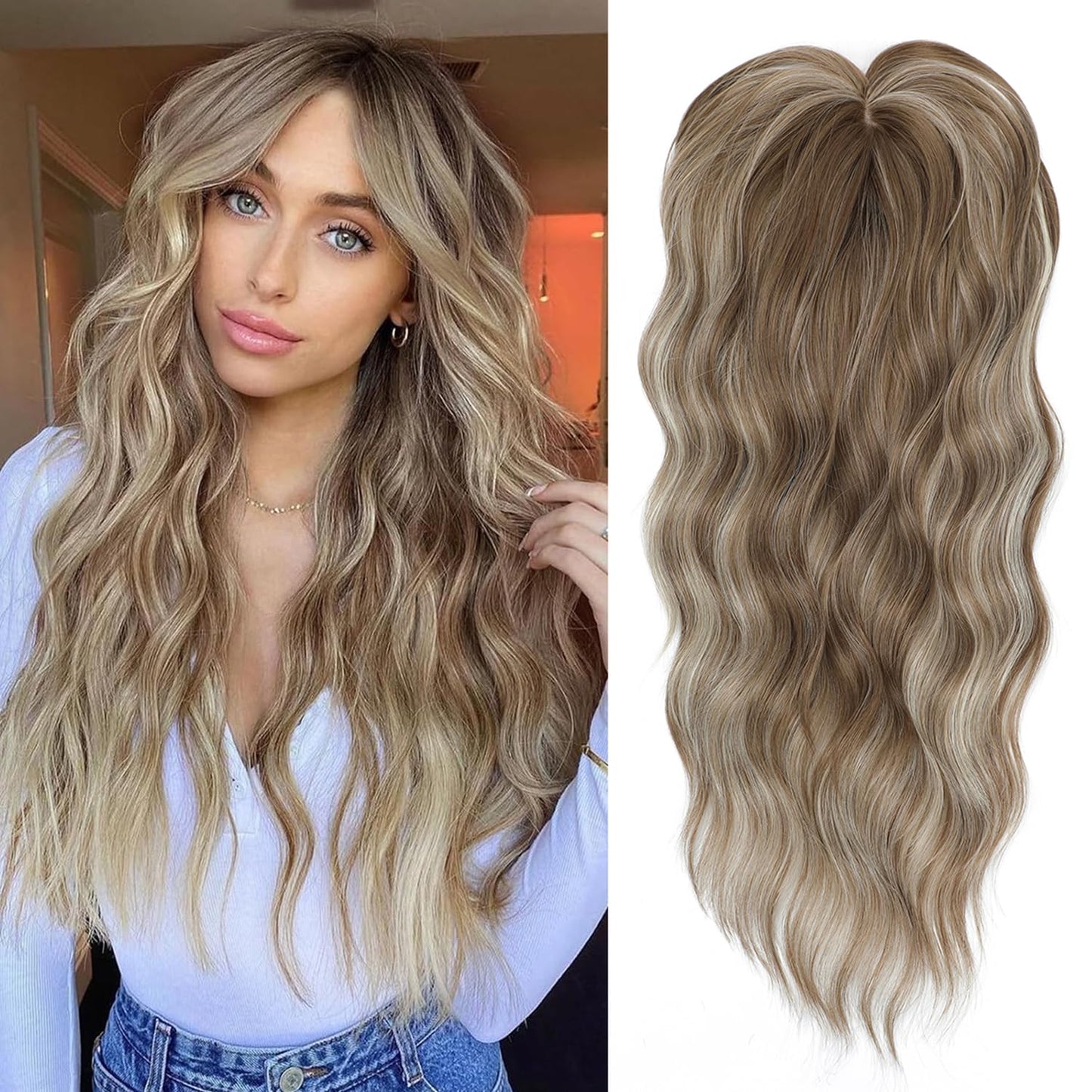 20 Inch Hair Toppers for Women - Natural Waves Clip-In Piece