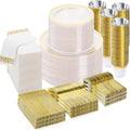 700PCS Clear Gold Disposable Dinnerware Set for 100 Guests - Elegant
