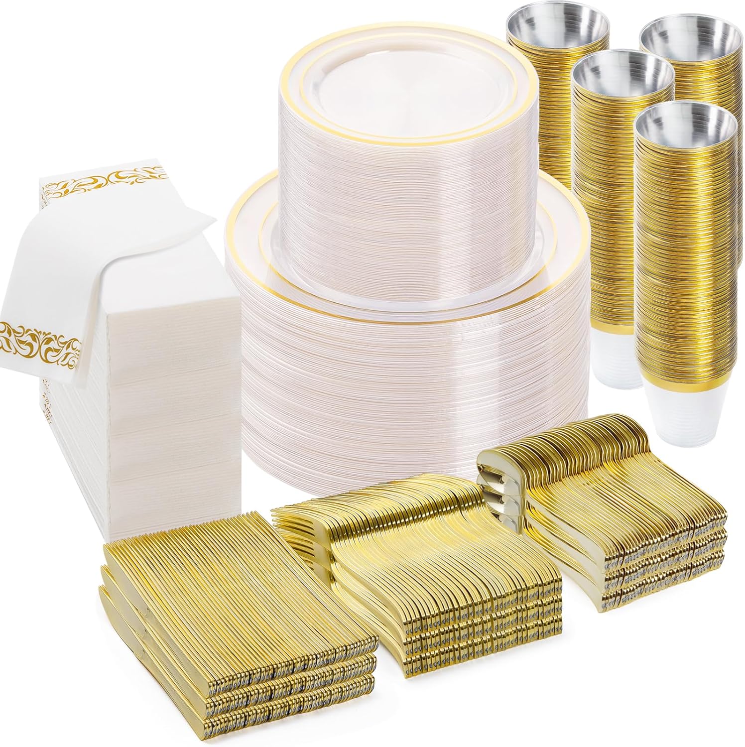 700PCS Clear Gold Disposable Dinnerware Set for Elegant Events