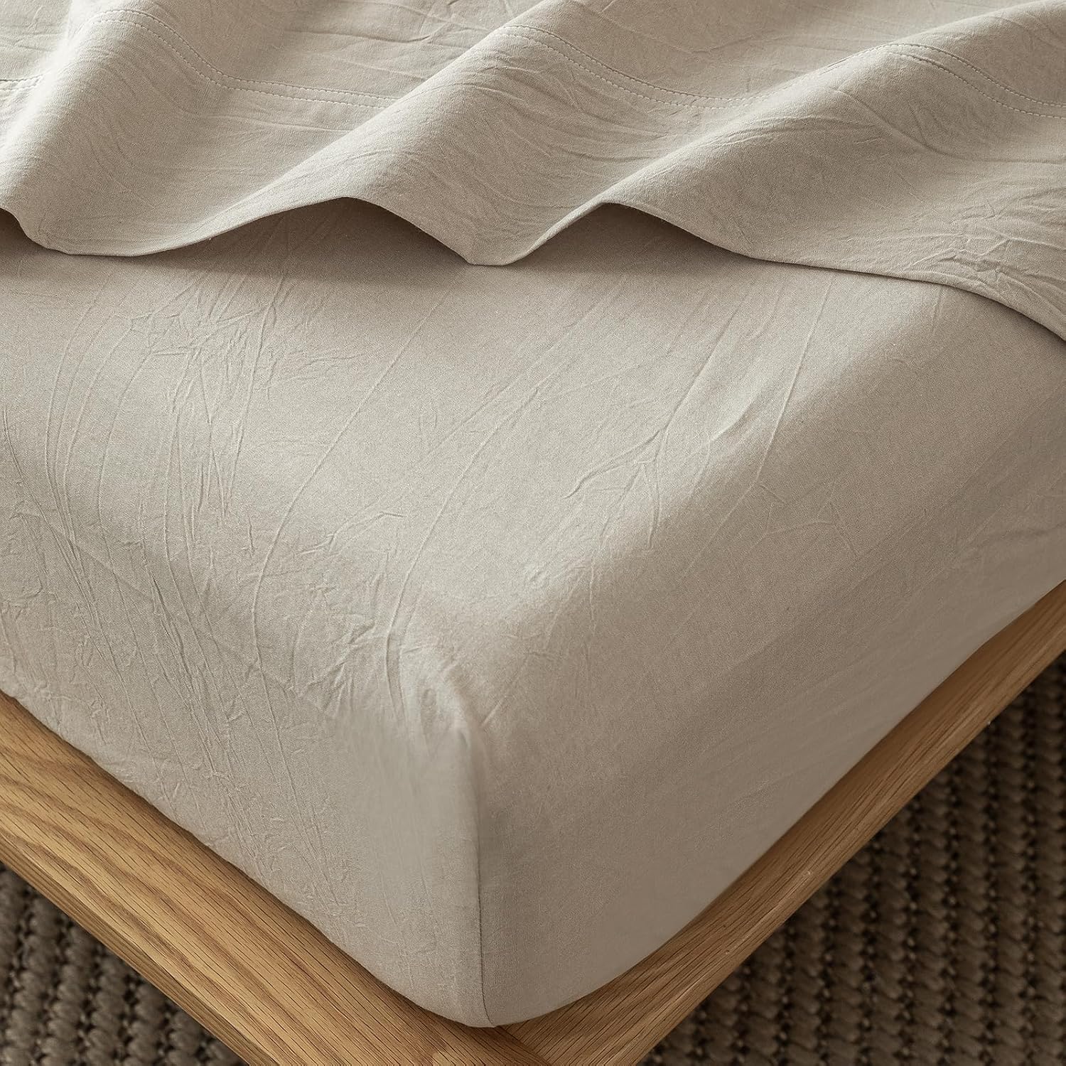 MooMee Fitted Bottom Sheet 100% Washed Cotton for Comfort