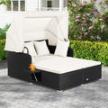 Outdoor Daybed Wicker Patio Sofa for Two - Retractable Canopy
