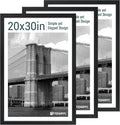 20x30 Poster Frame Set - 3 Pack Textured Black Wood Frame - Clean Wall