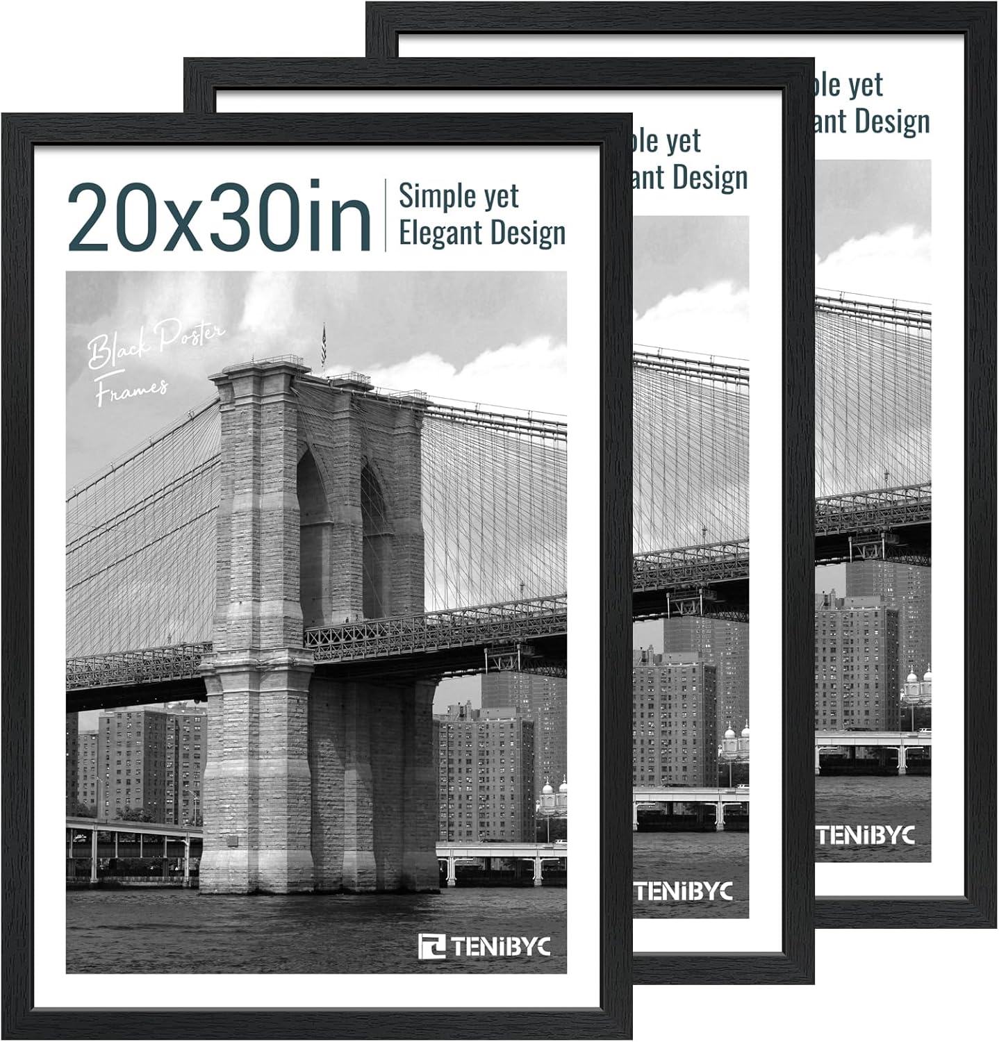 20x30 Poster Frame Set - Textured Black Solid Wood Frames
