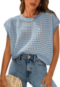 PRETTYGARDEN Womens Crochet Cap Sleeve Sweater - Lightweight Top