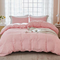 AveLom Blush Pink Seersucker Duvet Cover Set King Size - Soft Textured