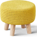 Small Knitted Ottoman Pouf Round Footrest - Handcrafted Boho Seat