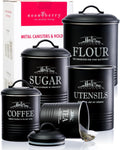 Kitchen Canisters for Countertop Set of 5 Black Canister Sets