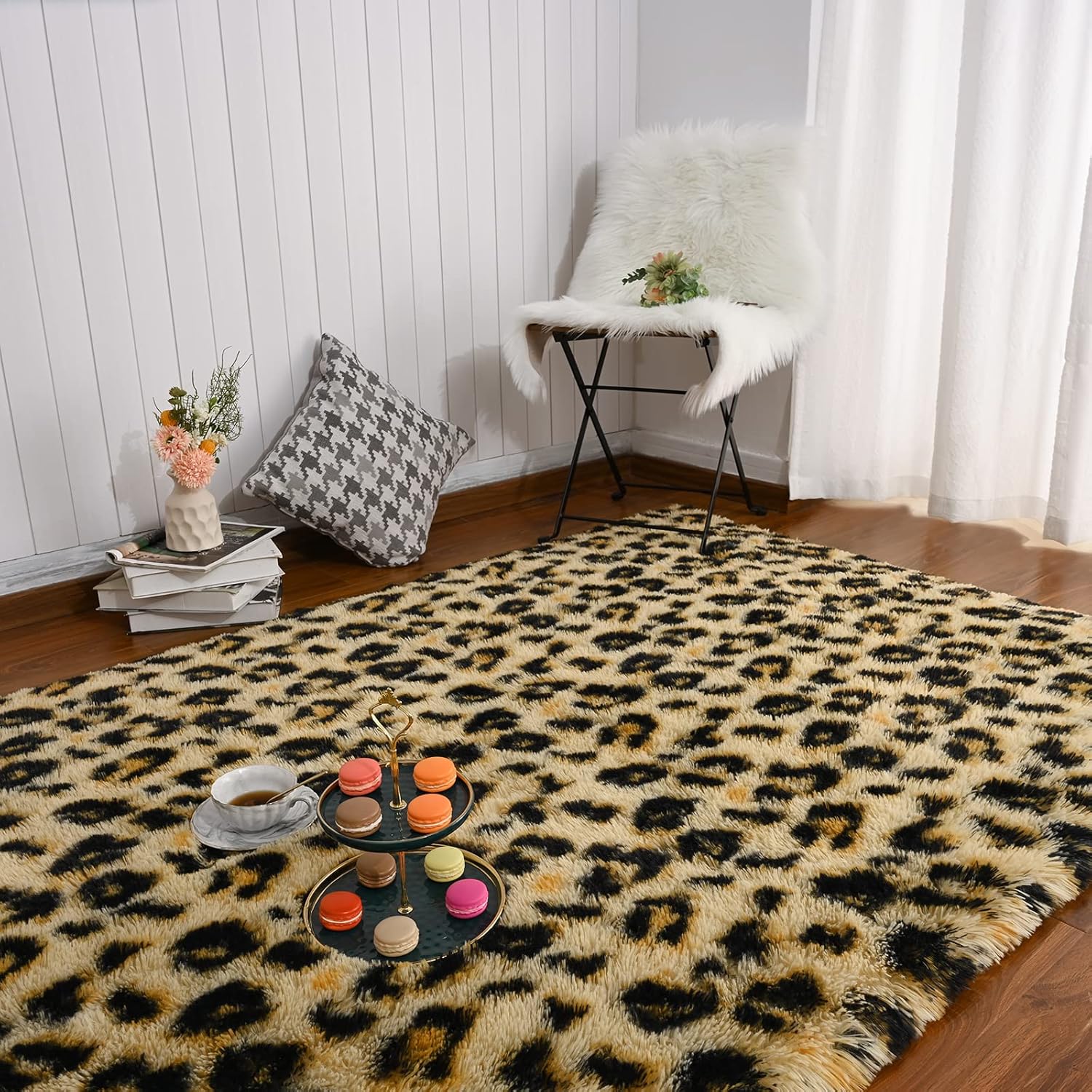 Amearea Fluffy Leopard Rug: Soft Cheetah Print Carpet