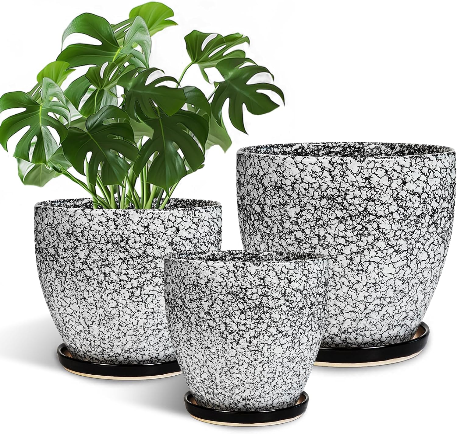 Ceramic Pots for Plants - Set of 3 Decorative Planters