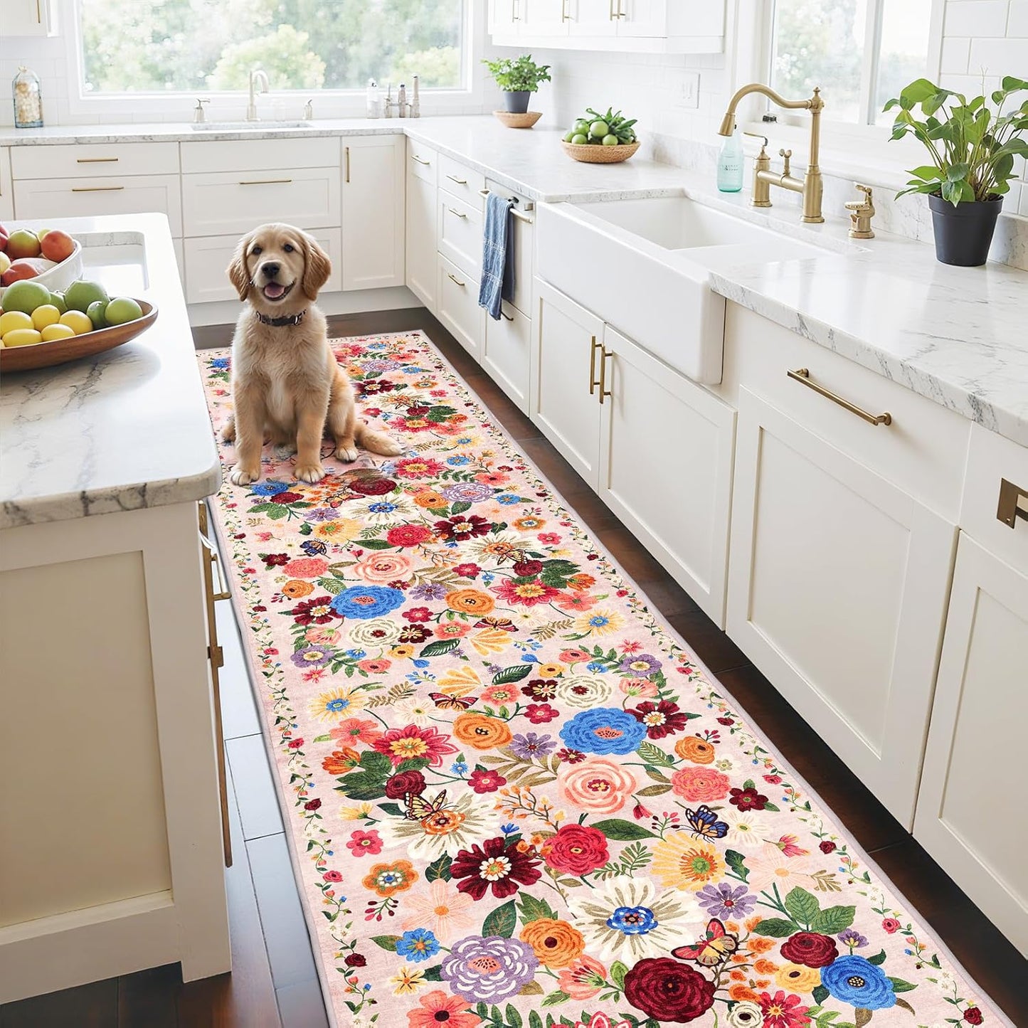 Floral Hallway Runner Carpet Non-Slip 2x10 Washable Rug