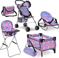 Baby Doll Stroller Bed and Seat Nursery Playset - Complete 4 In 1 Set
