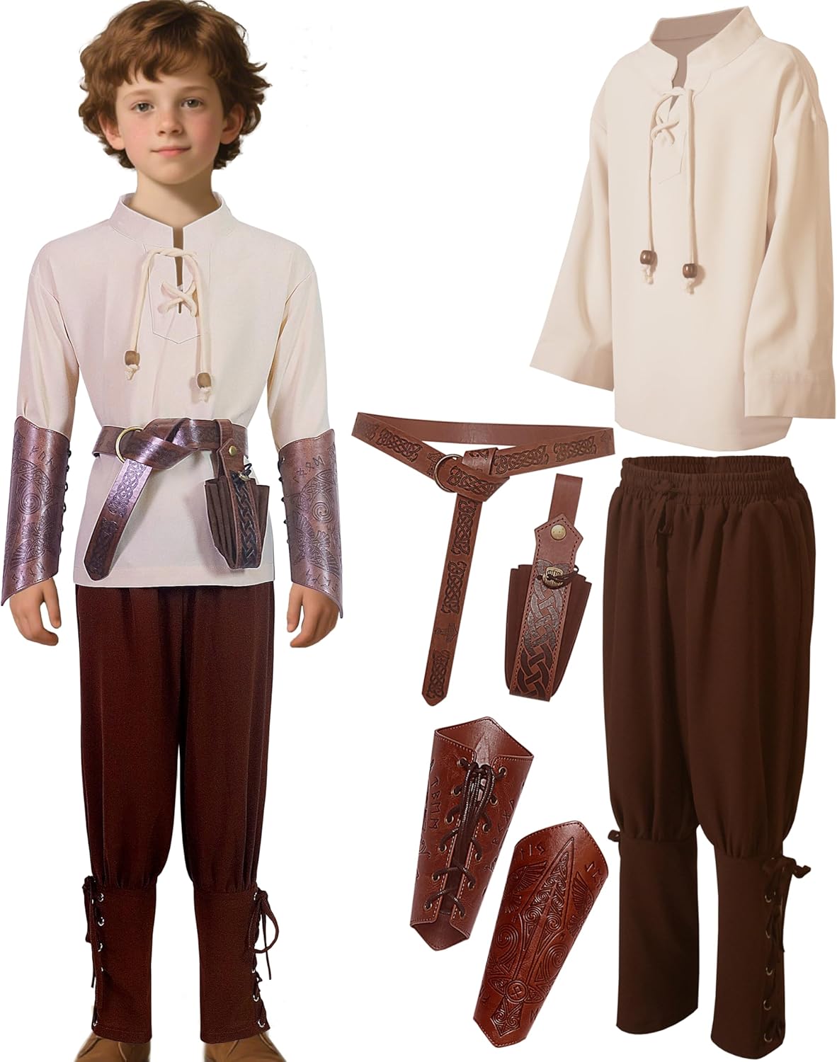 Kids Medieval Costume Boys Renaissance Viking Tunic Pants Set