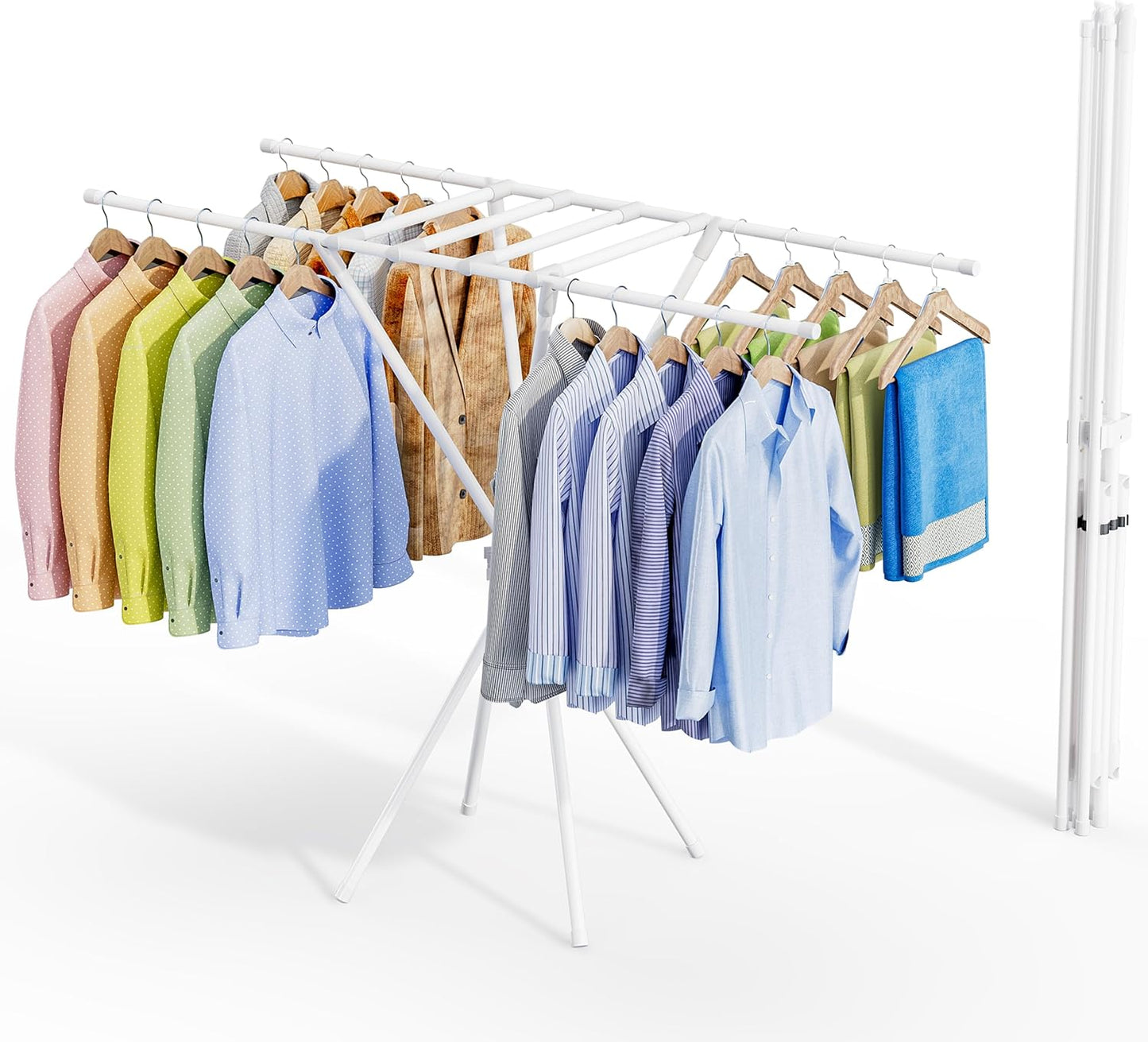 Portable Double Pole Clothes Drying Rack - Space Saver