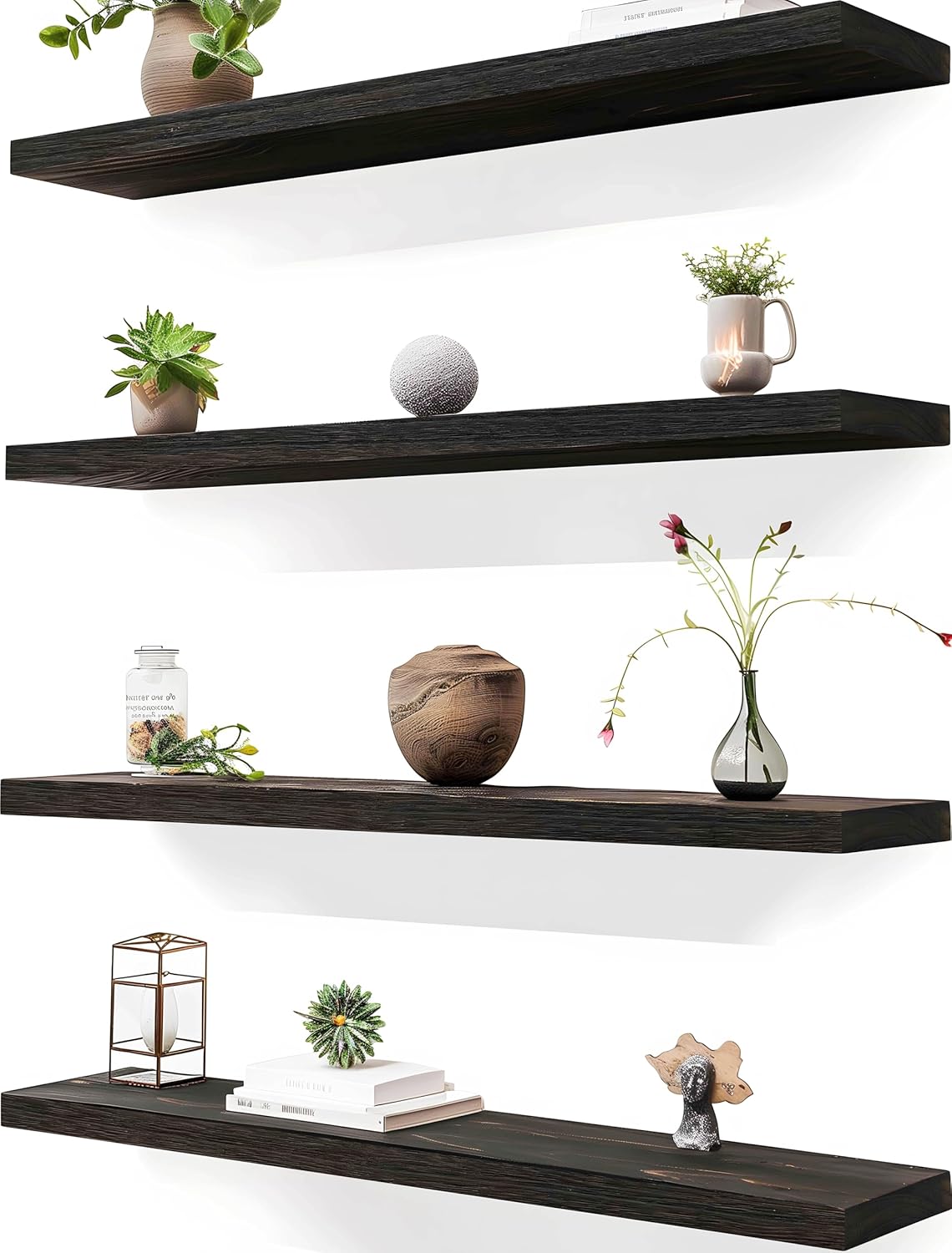 24 Inch Brown Wood Floating Shelves for Rustic Home Decor