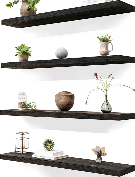 24 Inch Brown Wood Floating Shelves for Rustic Home Decor