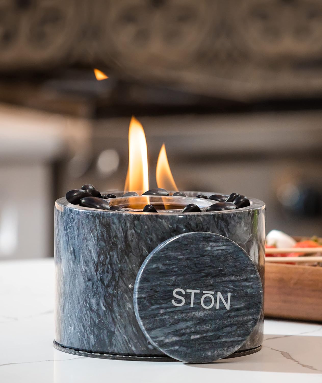Tabletop Fire Pit Bowl - Portable Marble Fireplace for Indoor Use