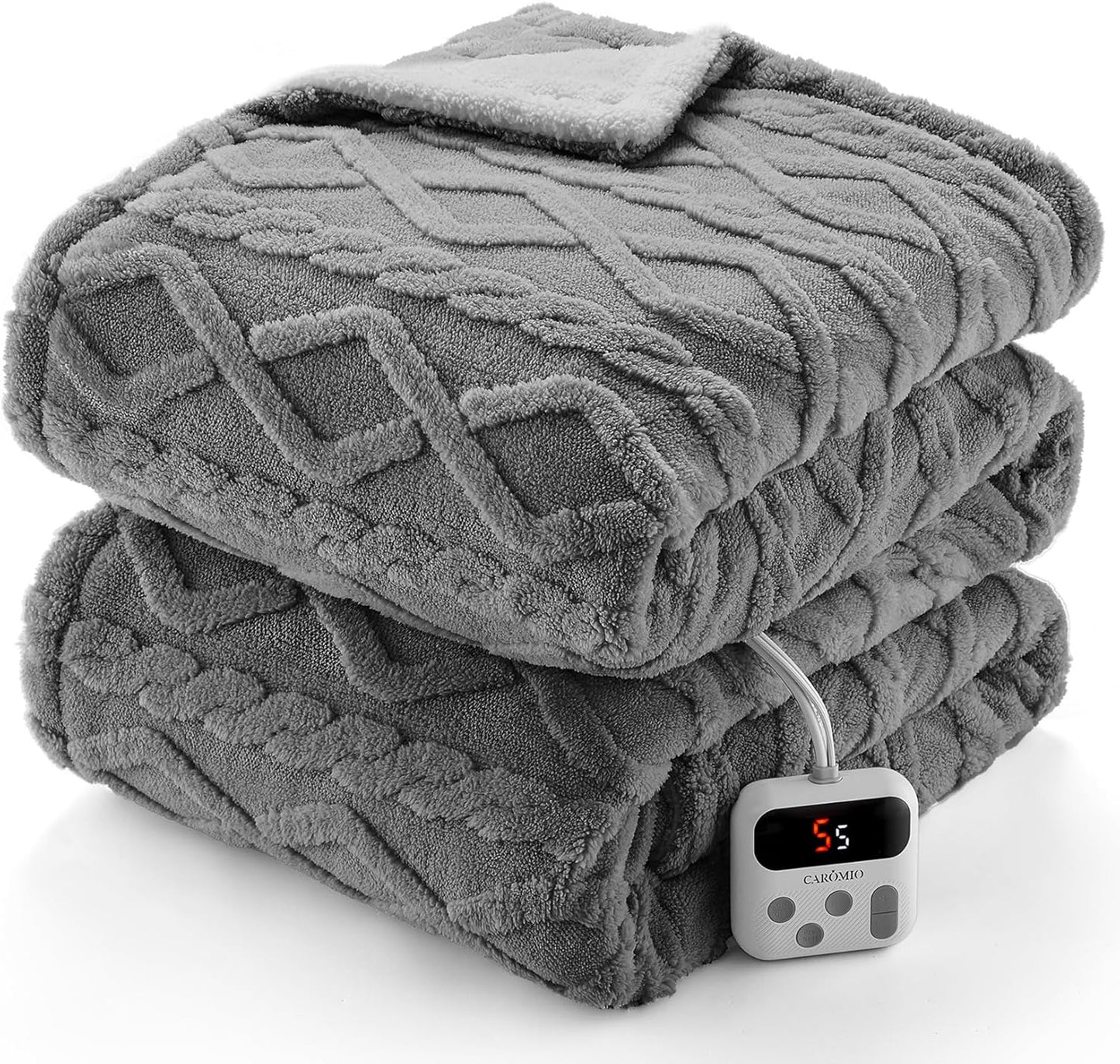 CAROMIO Electric Blanket Twin Size - Thick Sherpa Heated Comfort