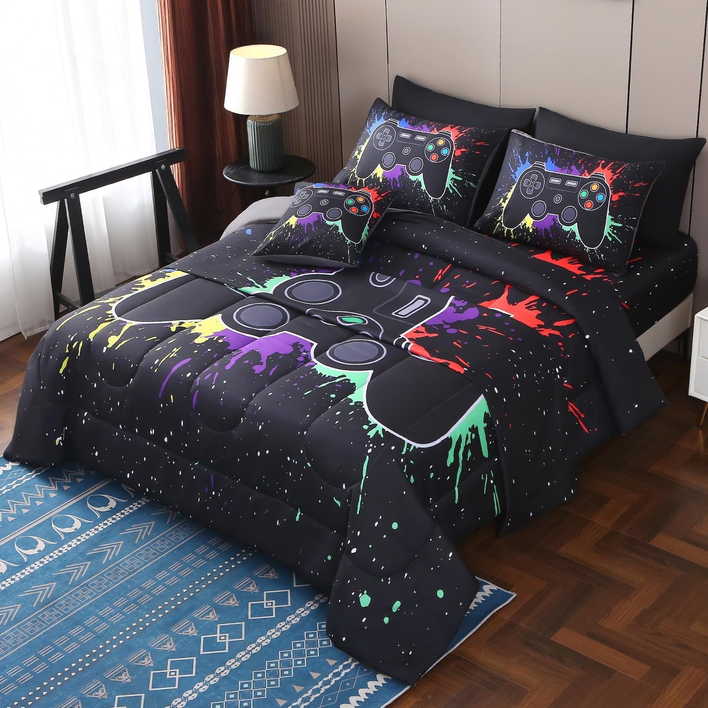 JQinHome Twin Gamer Comforter Sets for Boys - 6 Piece Bedding