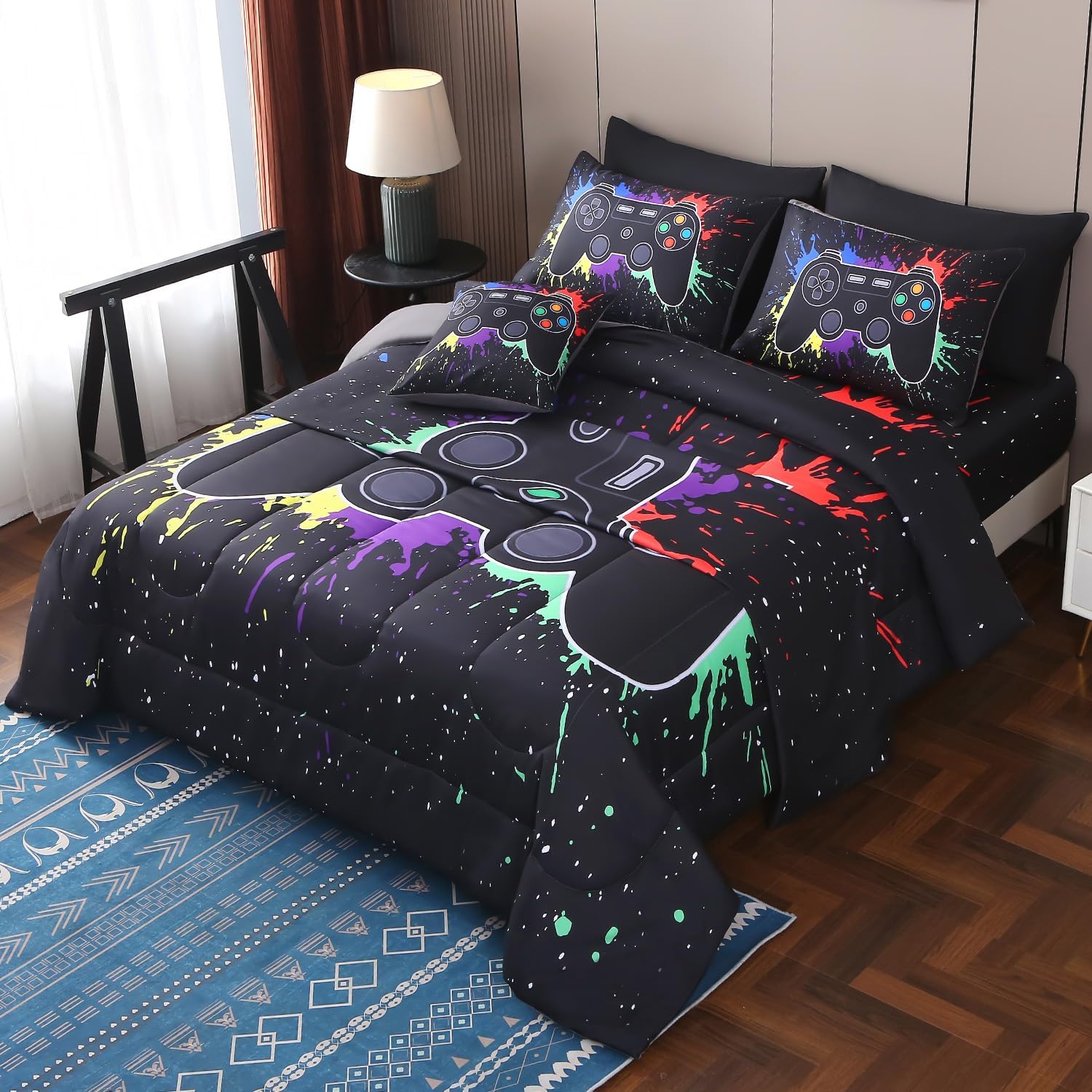 JQinHome Twin Gamer Comforter Sets for Boys - 6 Piece Bedding
