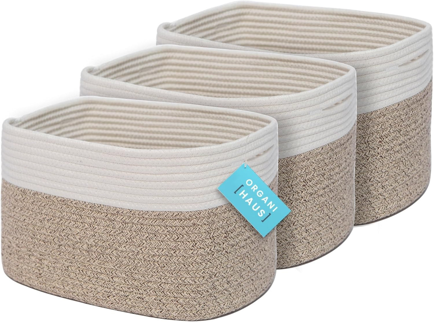 OrganiHaus Set of 3 Woven Storage Baskets for Home Organization