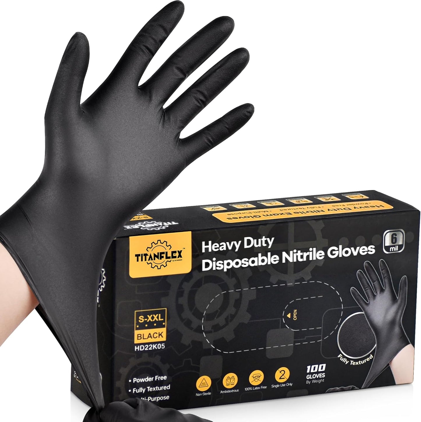 TitanFlex Heavy-Duty Black Nitrile Gloves - 6 mil Strength