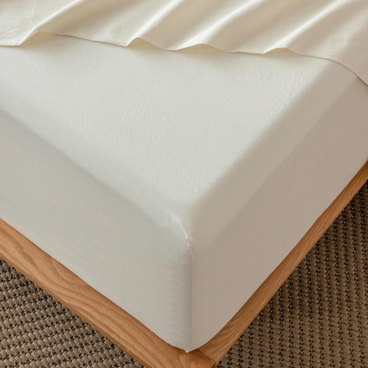 MooMee Fitted Bottom Sheet 100% Washed Cotton for King Size