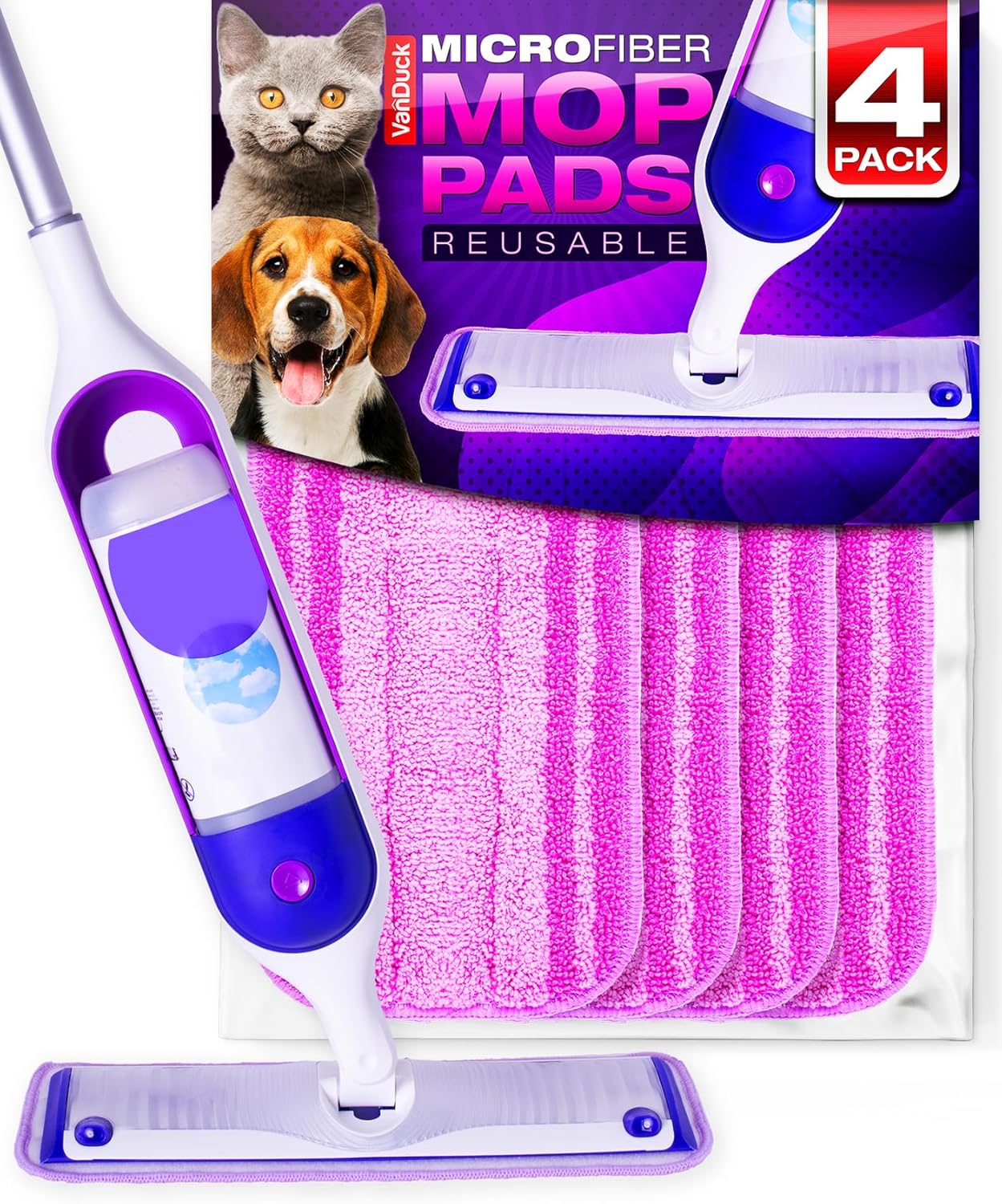 VanDuck Reusable Swiffer PowerMop Pads - 4-Pack Eco-Friendly Refills