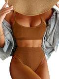 High Waisted Tummy Control Ribbed Bikini Crop Top - Flattering Fit pad