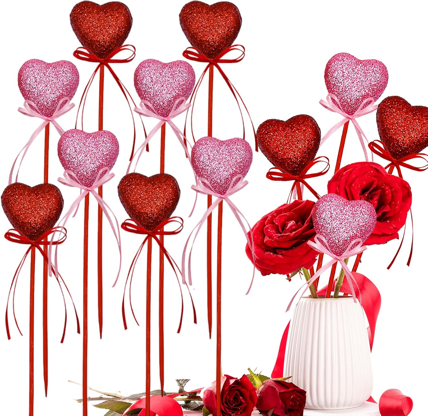 Sparkly Heart Foam Picks for Festive Floral Decor
