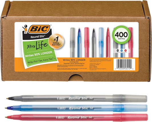 BIC Round Stic Xtra Life Ballpoint Pens - Box of 400 Assorted