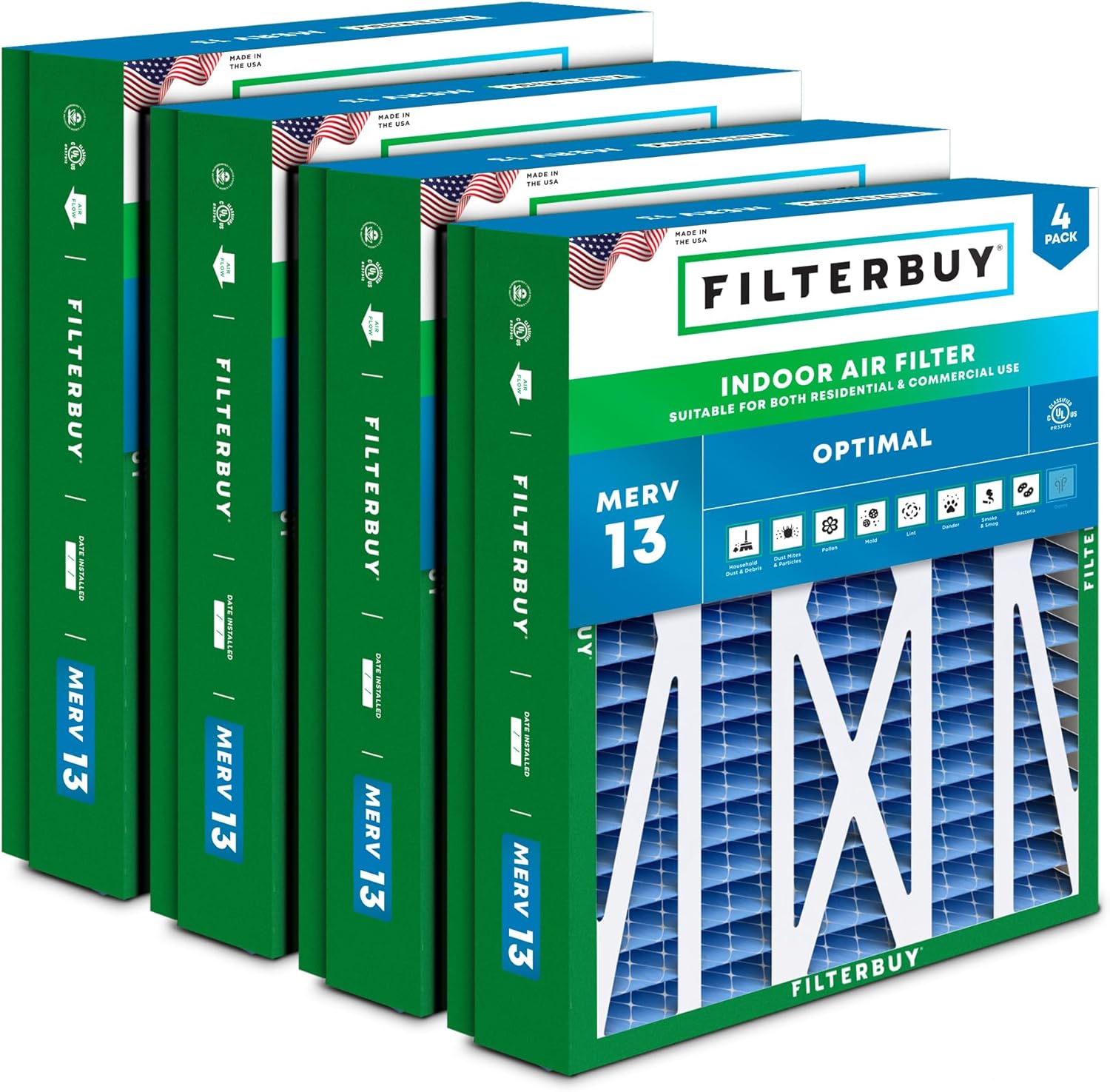 Filterbuy 21x21.5x5 Air Filter MERV 13 for Health Defense