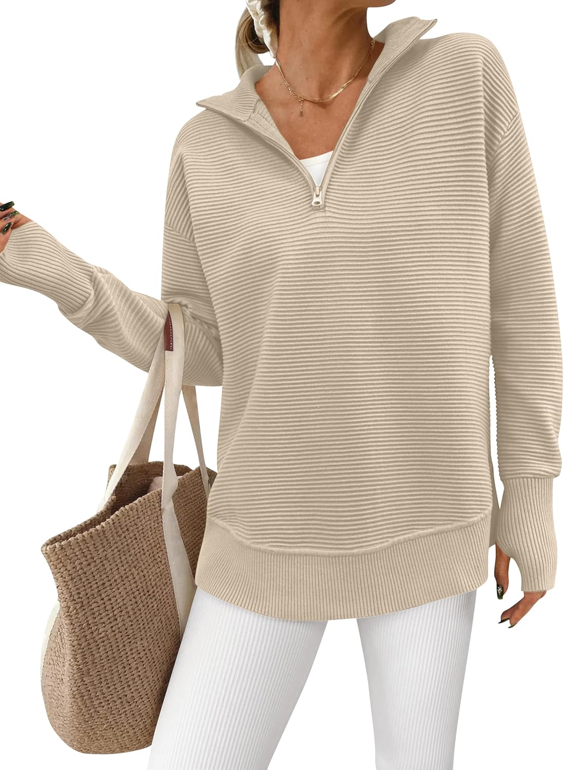 PRETTYGARDEN Womens Long Sleeve Quarter Zip Pullover Sweater
