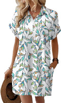 Womens Summer Shirt Dress Short Sleeve Floral Sundress - Loose Fit