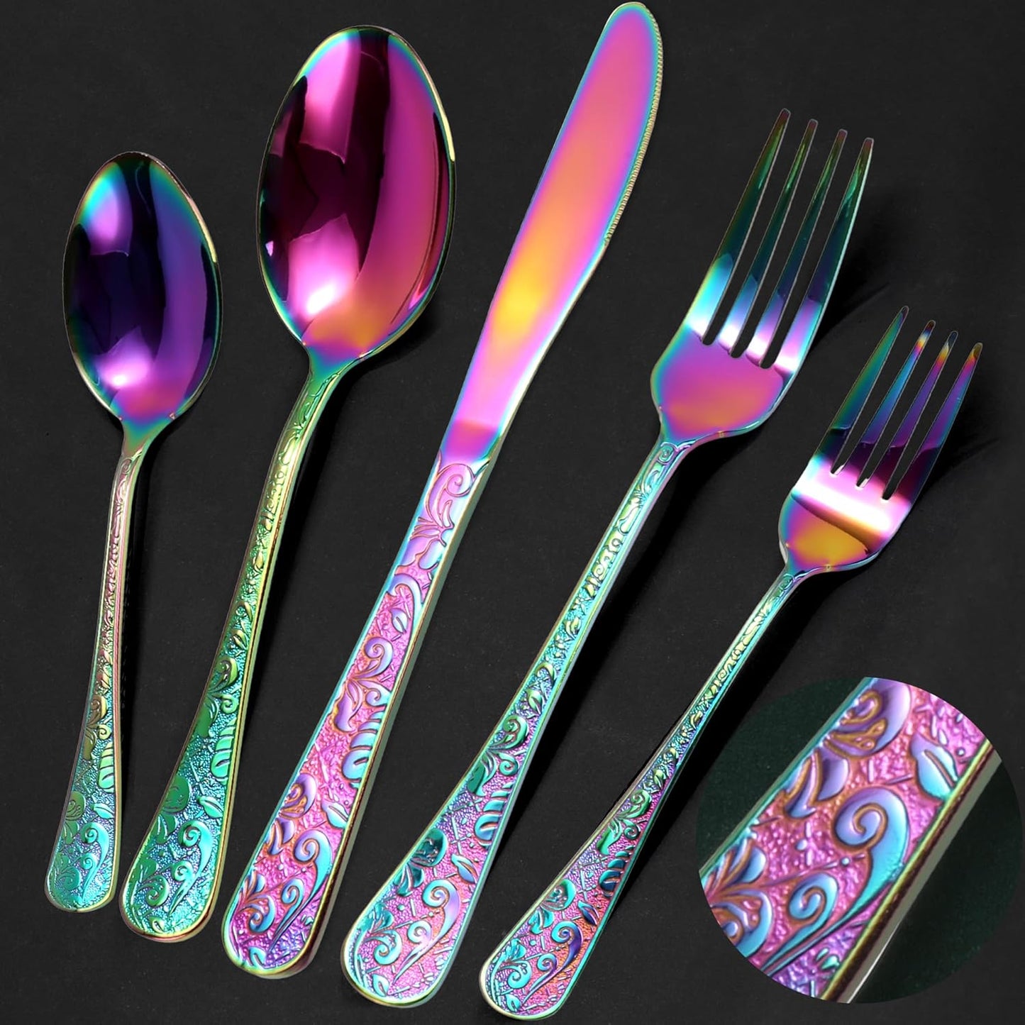 Meythway Vintage Carved Rainbow Silverware Set for 8 - 40 Pieces