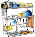 Over The Sink Dish Drying Rack 2-Tier Stainless Steel - Large Capacity