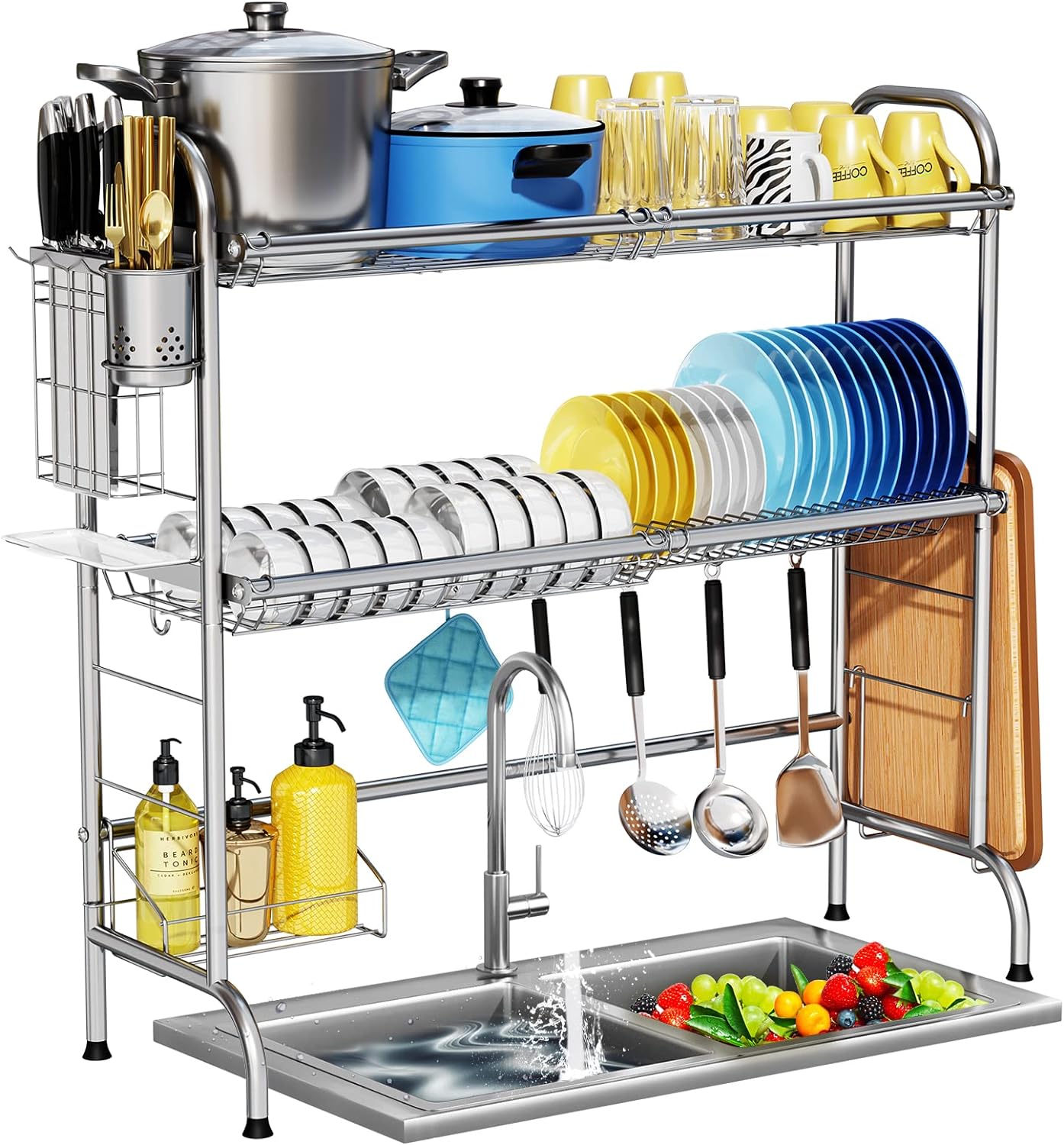 Stainless Steel 2-Tier Over The Sink Dish Drying Rack for Kitchen