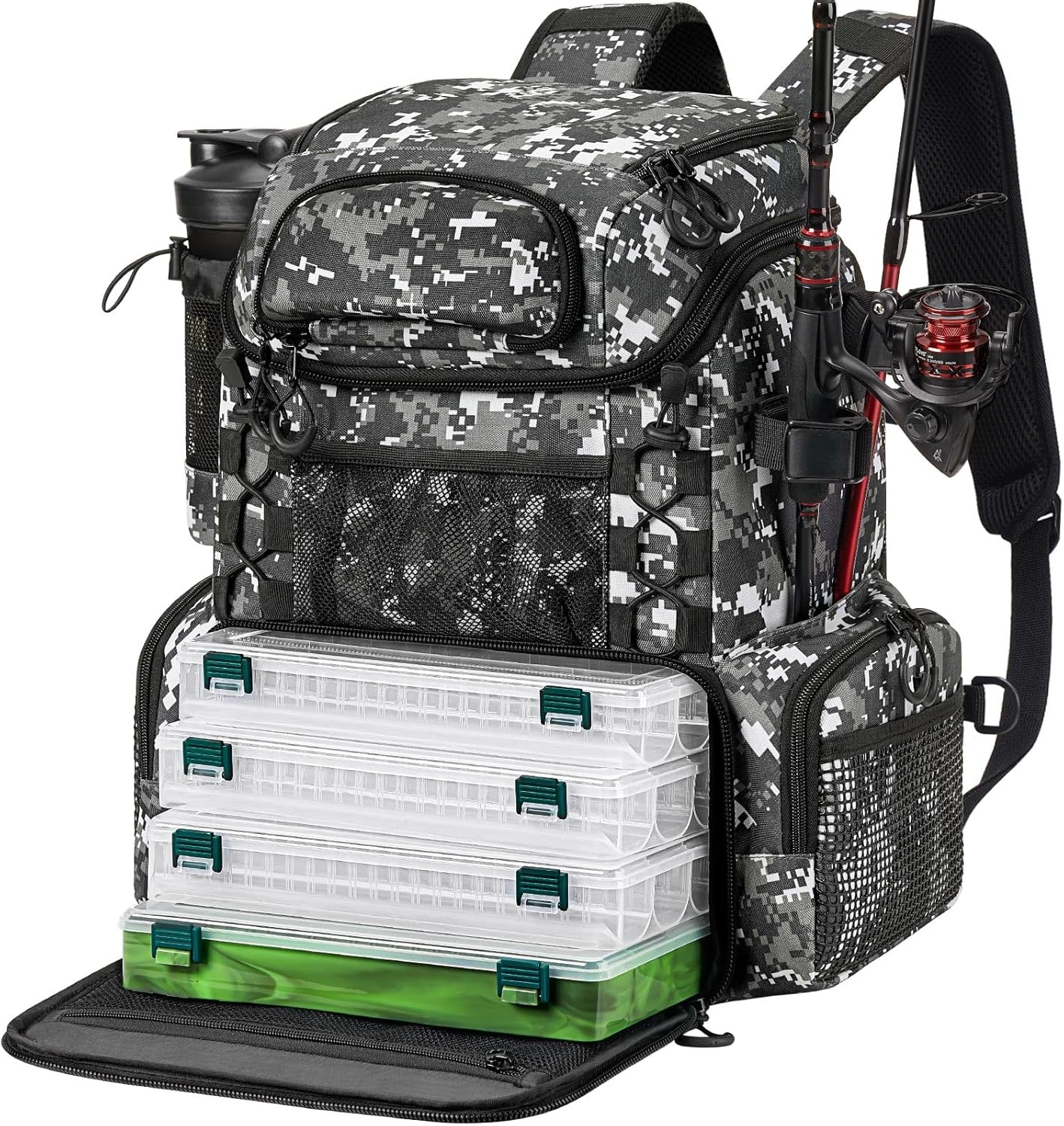 Piscifun Fishing Backpack: Rod Holders, Tackle Boxes, Waterproof Cover