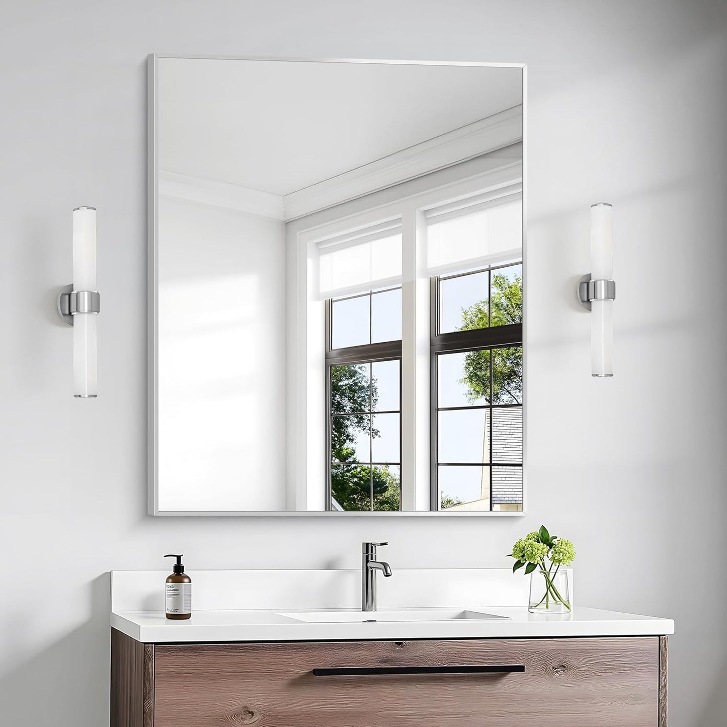 BONEWEI Silver Bathroom Mirror - Elegant 30x36 inch Design